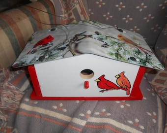 Cardinal Birds Hand-Made Birdhouse