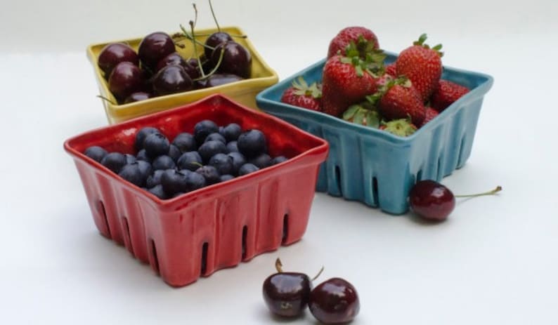 Cesta de bayas de cerámica, Caja de bayas, Cesta de frutas, Caja de frutas, Berry Bowl, Cerámica colorida, Fresa, baya imagen 3