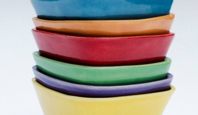 Colorful Ceramic Tiny Square Bowl, prep bowl, nut bowl, candy bowl, red, orange, purple, green, blue, yellow, whte image 3