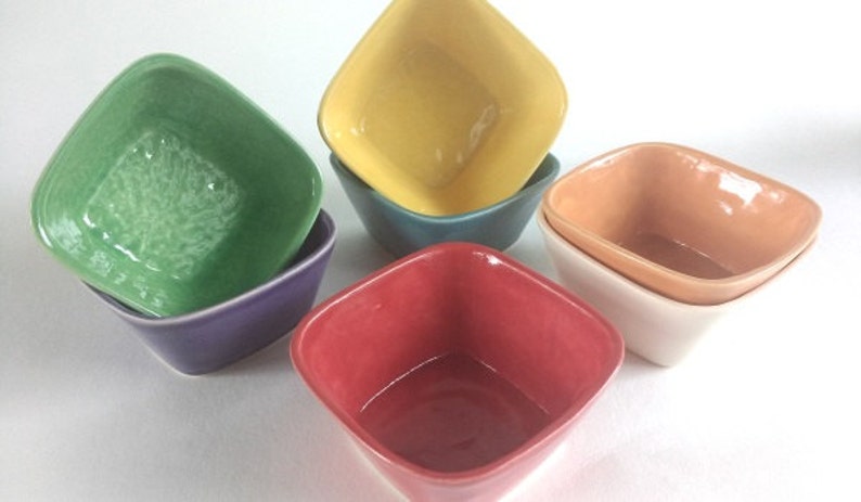 Colorful Ceramic Tiny Square Bowl, prep bowl, nut bowl, candy bowl, red, orange, purple, green, blue, yellow, whte image 5