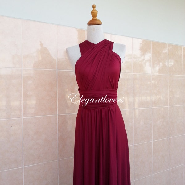 Red Wine Merlot Burgundy Maroon Bridesmaid Dress Infinity Dress Wrap Dress Evening Cocktail Party Long Maxi Elegant Prom  Bridal Dresses