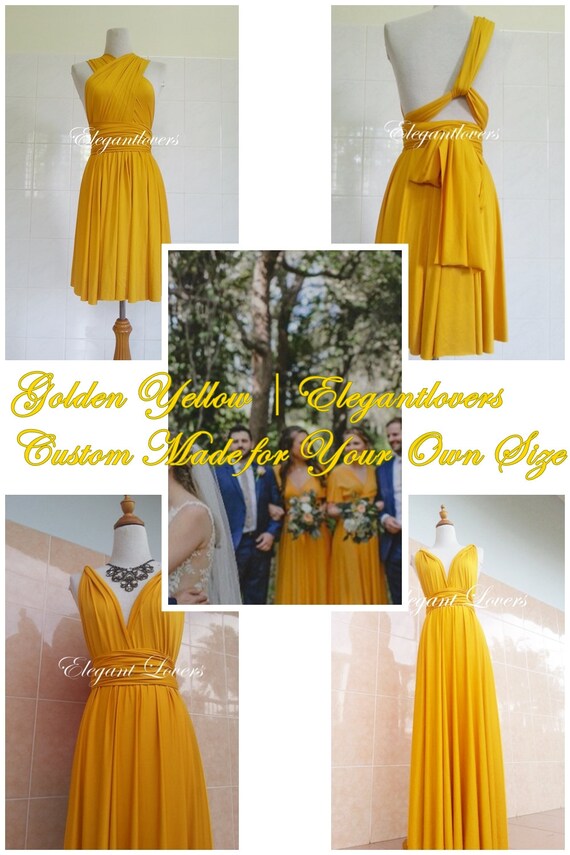 Golden Yellow Wedding Bridesmaid Infinity Wrap Convertible Evening Party Dress Long Maxi Elegant Prom Custom Made Plus Size Bridal Dresses Etsy