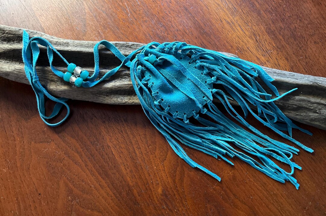 Native String Pouch Hand-stitched Native American Made Bag - Pouch Turquoise With Long ...