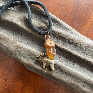 Handmade Sea Glass Necklace: Copper Wire Wrapped Moose Charm