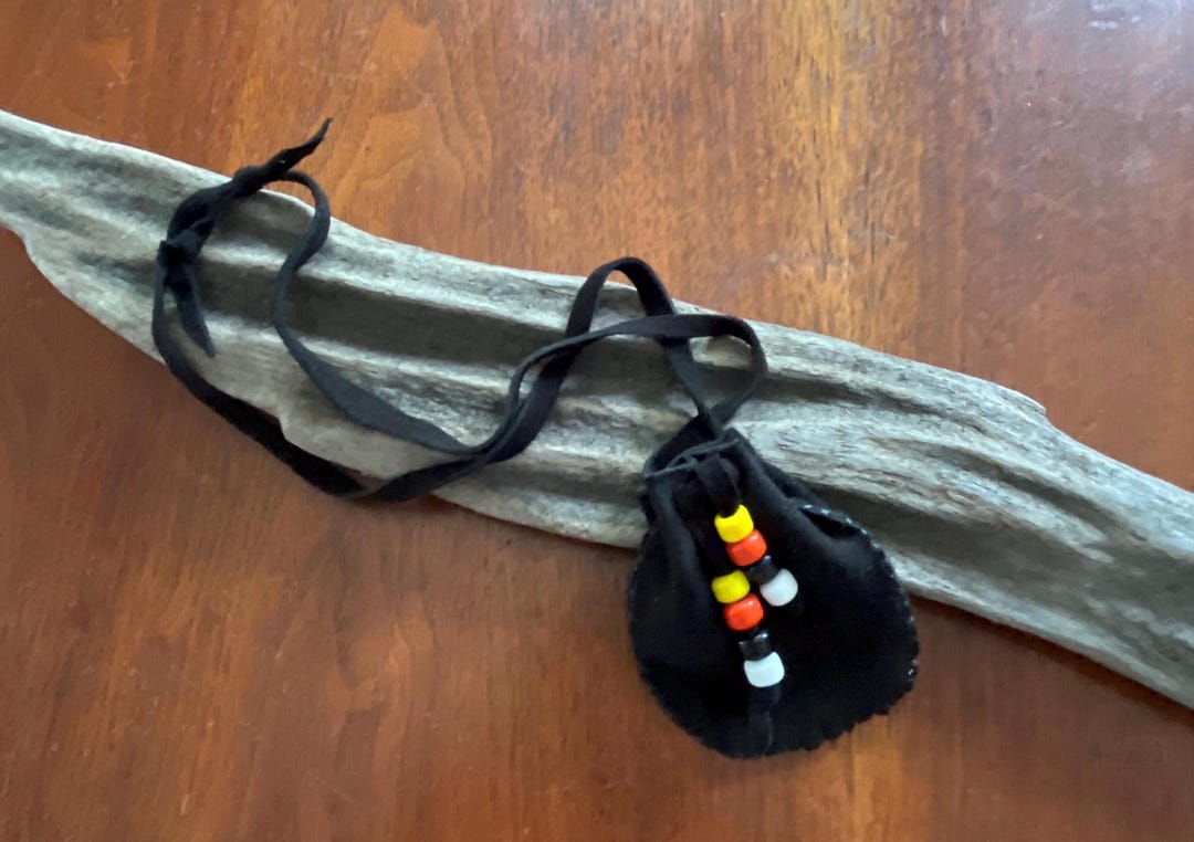 Hand Sewn Black Deer Hide Pouch: Native American Made Neck Bag With ...