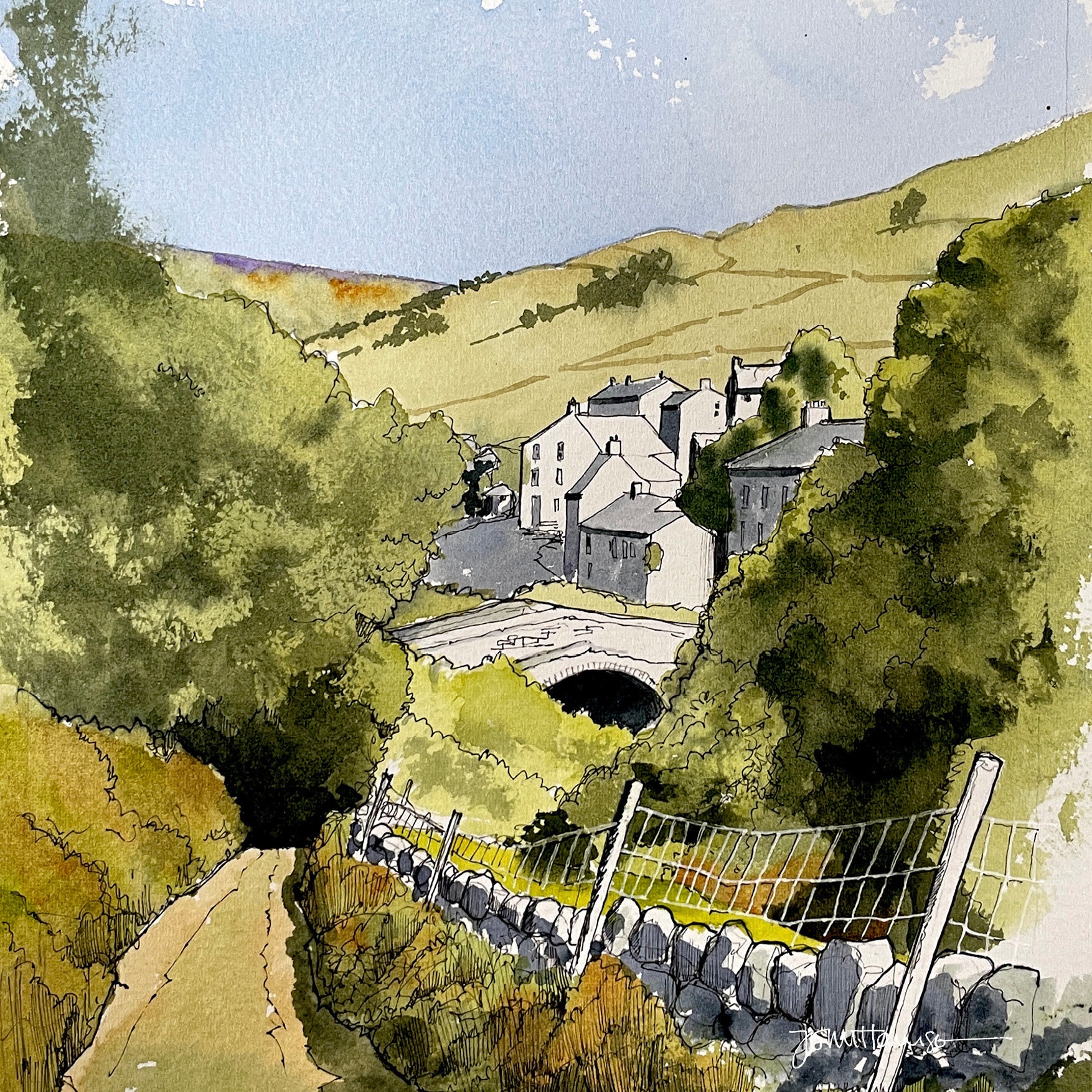 Artist Card Featuring a Line and Watercolour Drawing of a Lane - Etsy UK