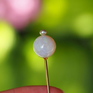 Antique Art Nouveau Solid 14k Yellow Gold Opal Bead and Pearl Stick Pin / ca. 1910s