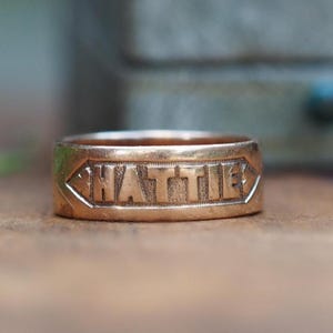 Antique Victorian Solid 14k Rose Gold Size 4.75-5 Embossed &quot;Hattie&quot; Band Ring