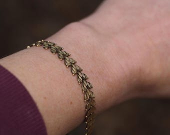 Vintage Solid 14k Yellow Gold Italian Made Chevron Style Etched Link Bracelet / 7-3/4"