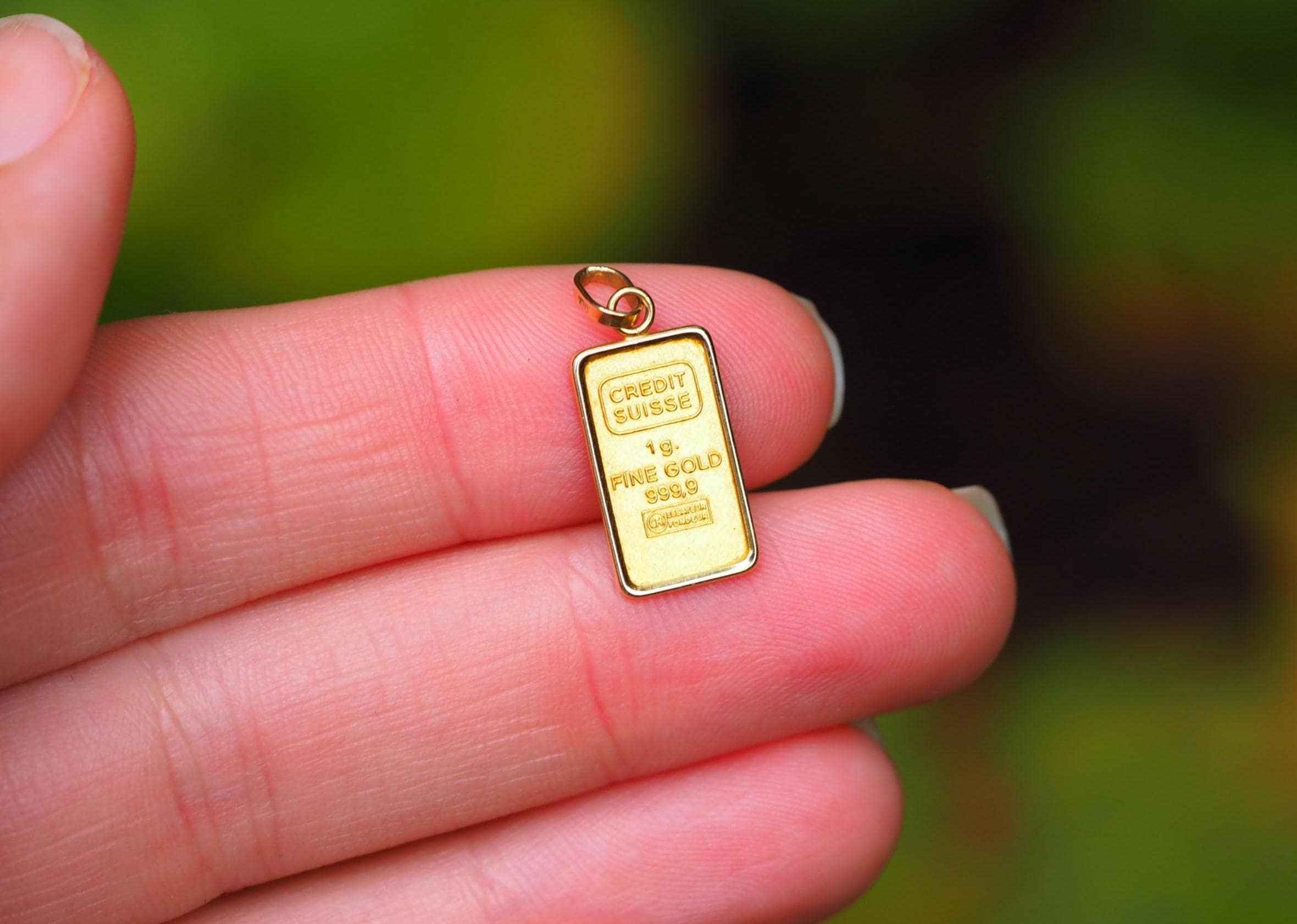 Vintage Credit Suisse 1 Gram .999 Fine Solid Gold Bar Pendant in