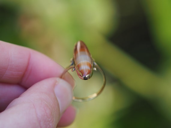 Antique Size 9 Victorian Banded Agate Marquise Ri… - image 4