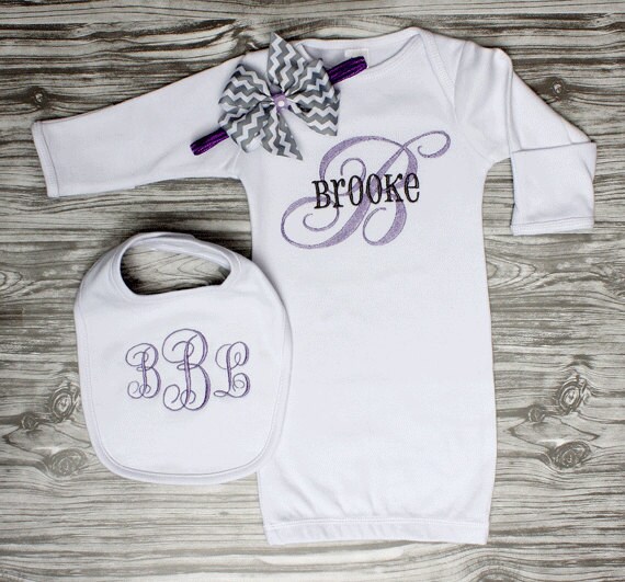 Monogrammed Embroidered baby gift set layette gown boutique Etsy