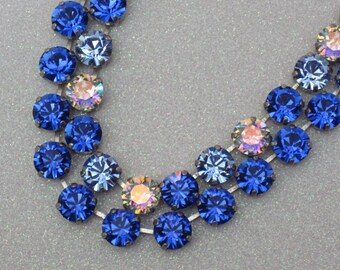 Jazzy Blue Mist - Sapphire, Light Sapphire, & Aurora Borealis Swarovski Crystal Chain Necklaces - Beautiful Blue AB Crystals 10mm - Set of 2