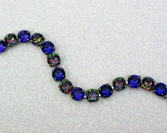 Electrifying - Electra & Heliotrope Swarovski Crystal Chain Bracelet - Beautiful Mix Colorful Deep Blue Crystals 8mm - Winter Collection