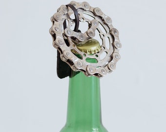 Unique Barware Bottle Opener - Upcycled Bicycle Parts Cog and Chain Reclaimed Repurposed