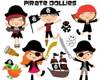 Pirate Clipart - Kids Clipart - Pirate Illustration- Pirate Ship & Pirate Clip Art  - Cute Characters Clip art - INSTANT DOWNLOAD