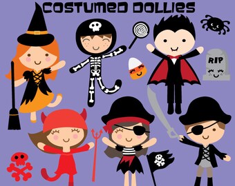 Halloween Clipart - Kids Costume Clipart - Kawaii Clip art Halloween - Cute Characters Clip art - INSTANT DOWNLOAD