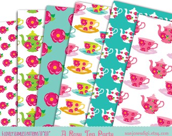 Pattern Papers -  Tea Party Patterns - Set of 6- Instant Download - Digital Scrapbooking