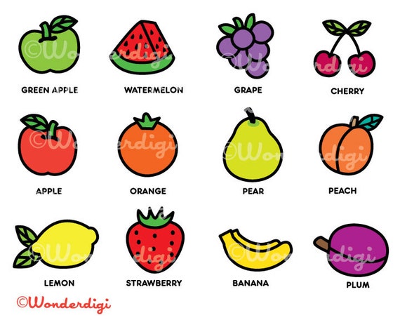 Fruits Clip Art Kawaii Clipart Fruits Clipart Etsy