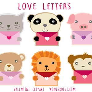 Valentine Clipart-Cute Animals Clip art - Animal Characters Valentines Love Letter Clipart