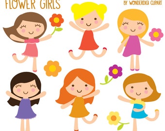 Girls Clipart - Kids Clip art - Flower Girls Illustration- Cute Characters Clip art - INSTANT DOWNLOAD