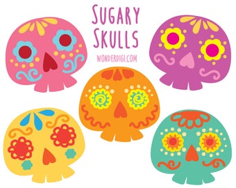 Sugar Skulls Clipart - Floral Day of the Dead Skulls