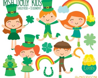 St Patricks Day Clipart - Leprechaun Kids Clip art - Irish Kids St Pattys Day  - Cute Characters Clip art - INSTANT DOWNLOAD