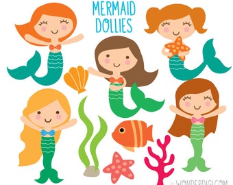 Mermaid Clipart - Sea Creatures Clipart - Ocean Clipart, Sea Animals, Kawaii Clip art