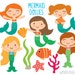 Mermaid Clipart - Sea Creatures Clipart - Ocean Clipart, Sea Animals, Kawaii Clip art