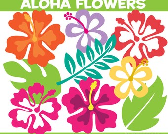 Flower Clip Art -  Hibiscus Flowers Clip art - Tropical Floral Hawaiian Clipart