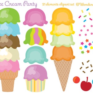 Ice Cream Cones Clip Art - Ice Cream Party - Kids Party Clipart