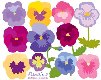 Flower Clip Art - Pansies Clip Art - Floral Illustration
