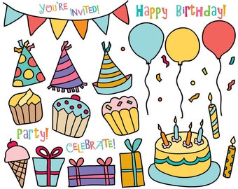 Birthday Party Clipart - Hand drawn ClipArt - Party clipart - Birthday Clipart Doodles