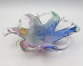 Vintage MURANO Art Glass Hand Blown Small Bowl Dish Blue Pink Green, ITALY
