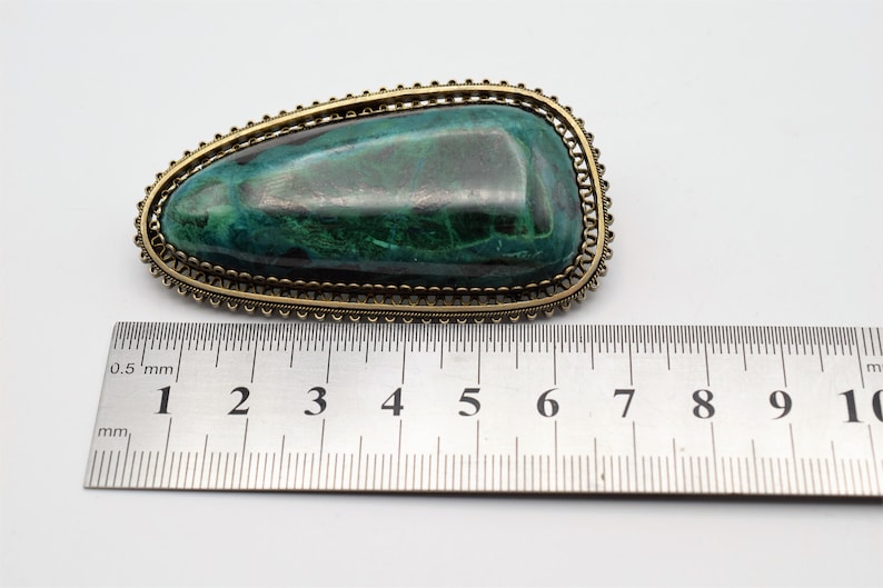 Vintage Large Gold Plated Silver 935 /& Malachite Handcrafted Filigree Brooch Pendant ISRAEL