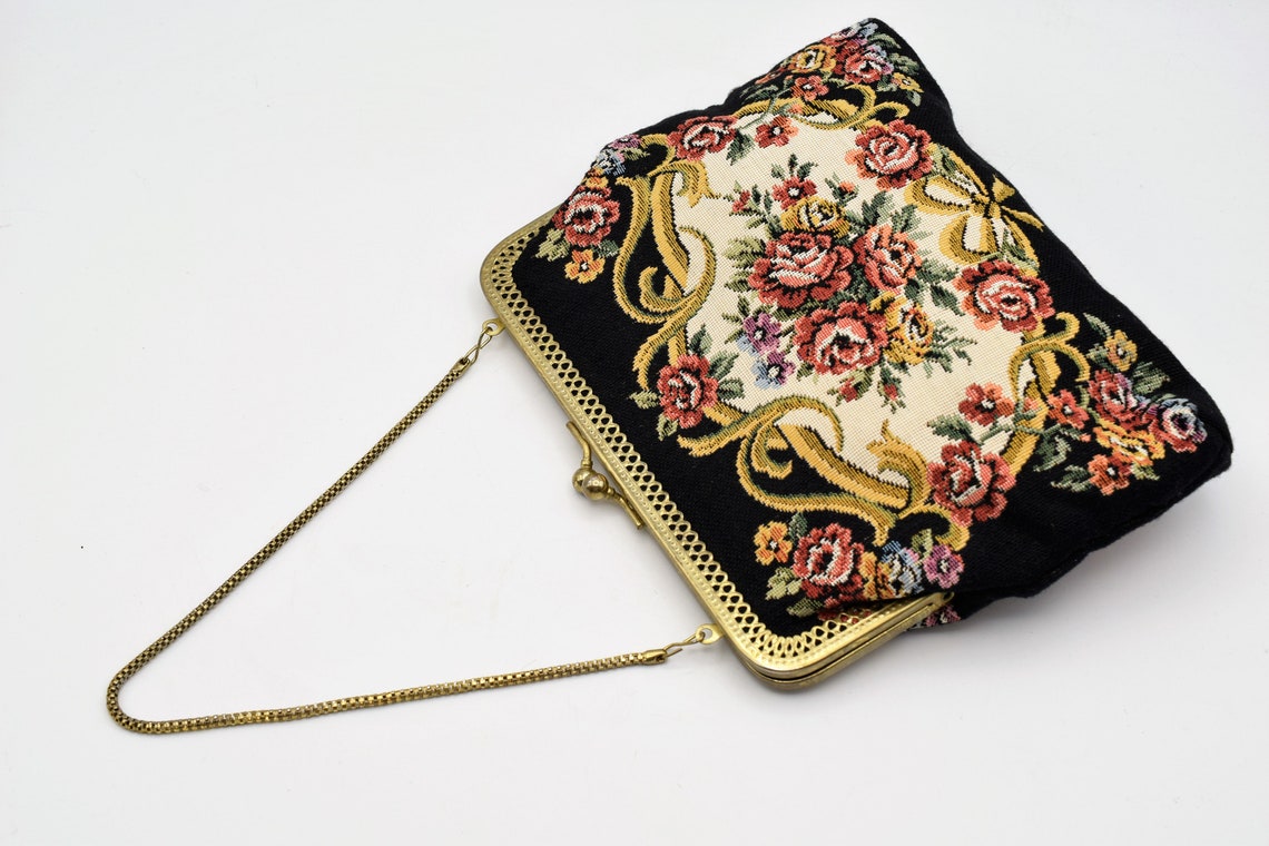 Vintage Tapestry Clutch / Purse / Evening Bag Black with Etsy
