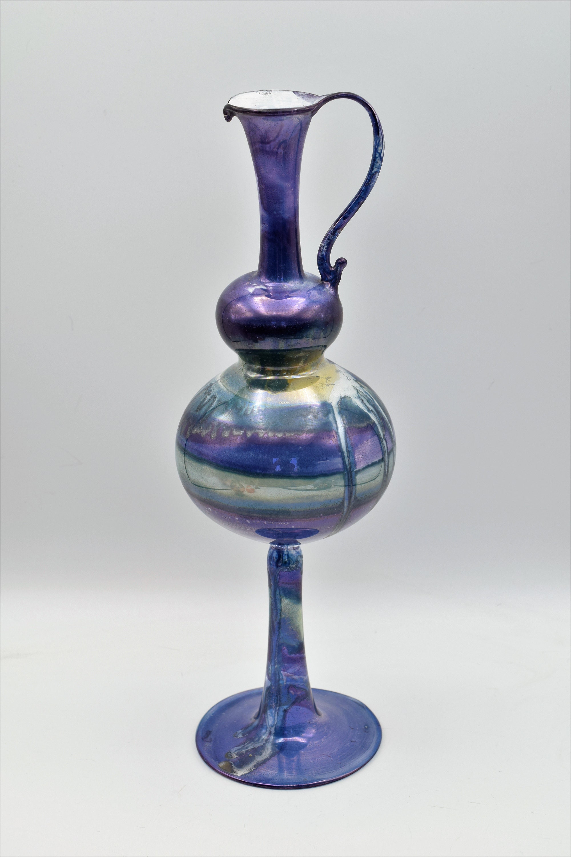 Vintage Hand Blown Israeli Thin Art Glass 11 Tall Vase Blue Etsy