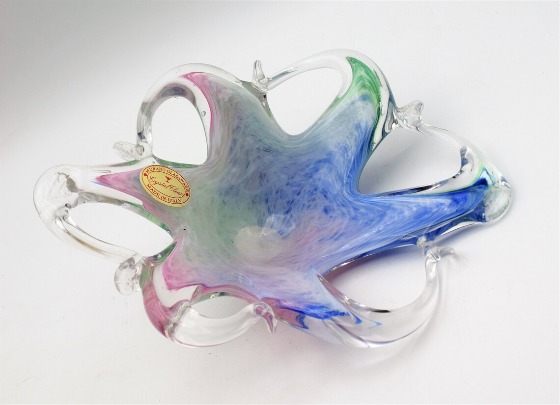 Vintage MURANO Art Glass Hand Blown Small Bowl Dish Blue Pink Etsy