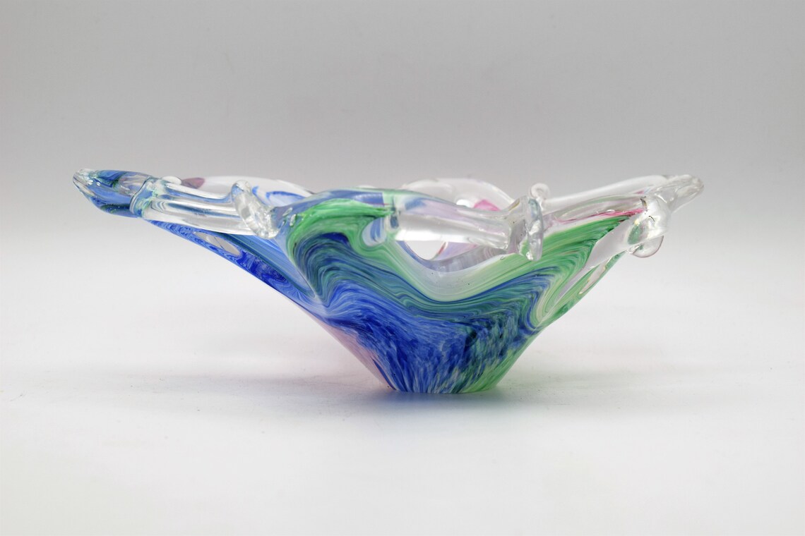 Vintage MURANO Art Glass Hand Blown Small Bowl Dish Blue Pink Etsy
