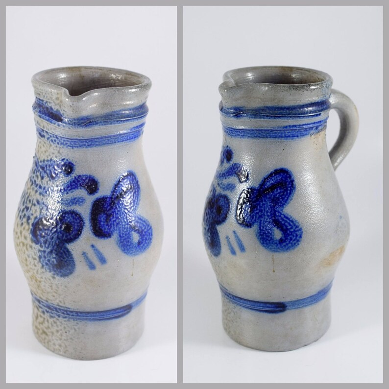 Vintage Salt Glaze Stoneware Pitcher Pottery Cobalt Blue Etsy