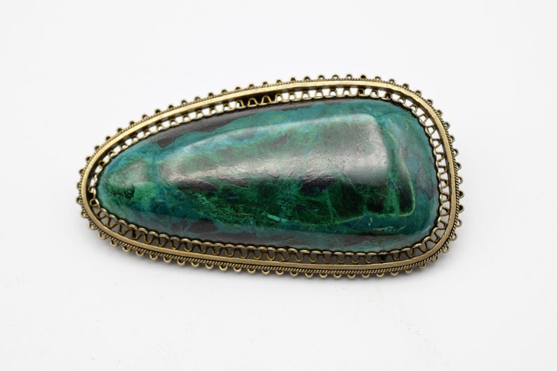 Vintage Large Gold Plated Silver 935 /& Malachite Handcrafted Filigree Brooch Pendant ISRAEL