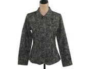 Black and Gray Chambray Denim Shirt Jacket Women Small Medium, Casual Clothes Y2K Vintage Clothing