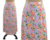 90s Long Floral Maxi Skirt, High Waisted A Line, Polyester Spring Summer, 1990s Clothes Women, Vintage Clothing Petite, Sag Harbor Size 6 8