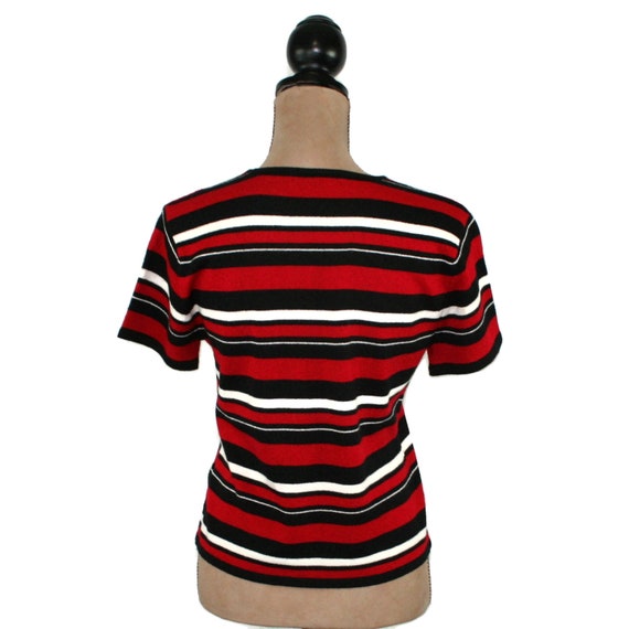 S-M 80s Striped Short Sleeve Knit Sweater Top, 19… - image 6