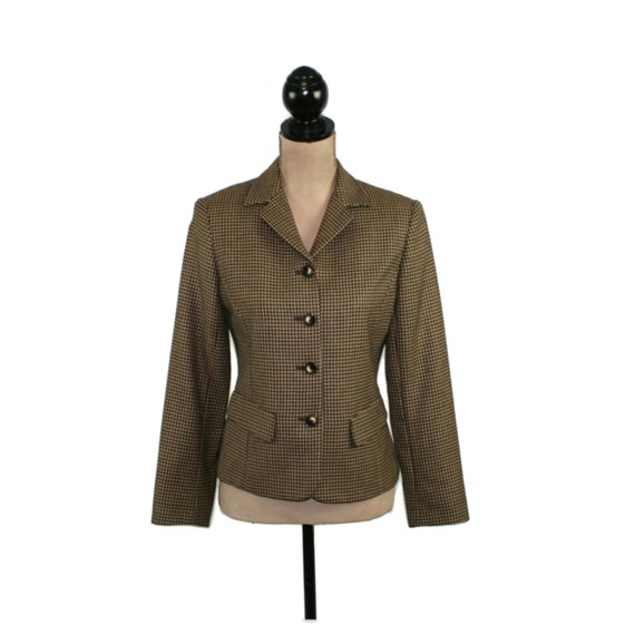 Houndstooth Jacket Size 4 Petite Brown Wool Blazer Women | Etsy
