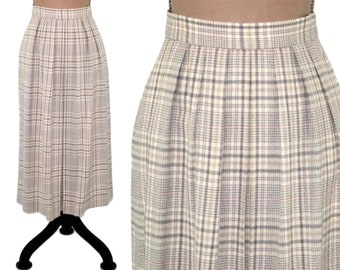 80s Light Gray Tartan Plaid Pleated Wool Skirt Women Small, High Waisted with Pockets, Fall Winter Clothes, Vintage Clothing JH COLLECTIBLES