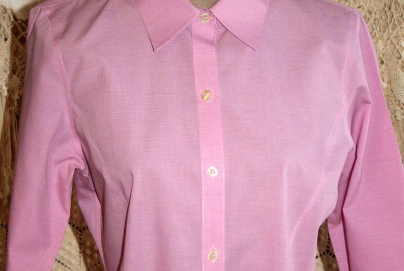 34 Sleeve Pink Cotton Blouse Size 8 Collared Button Shirt Women Medium Casual Tops Spring Summer Preppy Tailored 90s Vintage Liz Claiborne