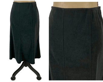 M 90s Y2K Black Midi Skirt Medium, Low Rise 31 Waist Gored Flared, Brushed Polyester Day Office Casual, Clothes Women Vintage from J JILL