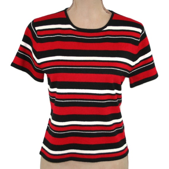 S-M 80s Striped Short Sleeve Knit Sweater Top, 19… - image 3