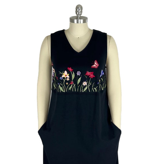 M 90s Embroidered Black Sleeveless Cotton Jersey … - image 4